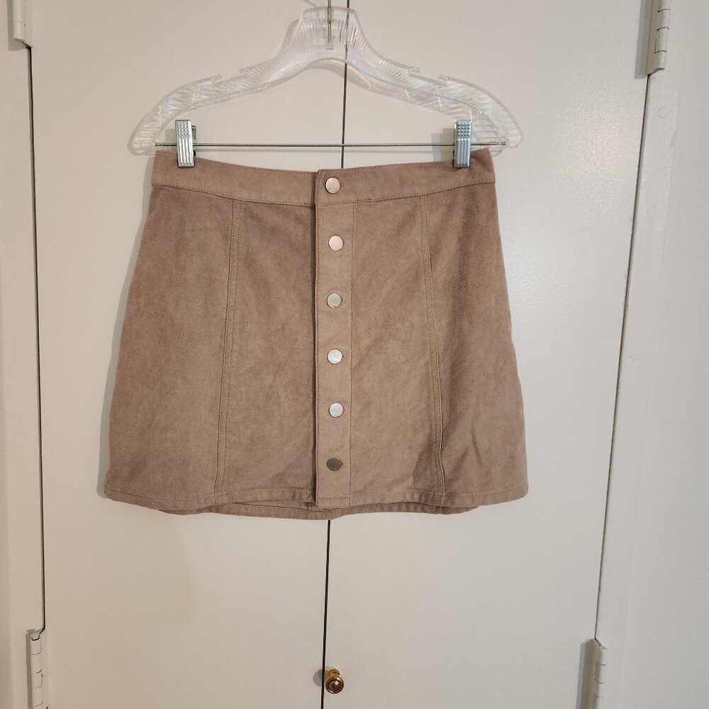 Express Tan faux suede button up mini skirt size 8